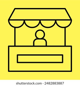 Verkaufskabinensymbol Einfache, lineare Vektorgrafik auf gelbem Hintergrund. Trendy und modernes Design