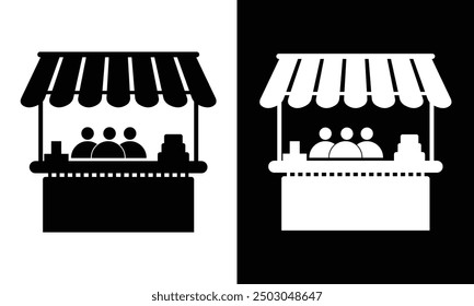 Sales booth icon. Sales booth icon or stand set in black and white. Design eps 10