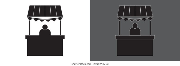 Símbolo del Vector del icono de la cabina de ventas en el diseño lleno negro del estilo eps 10