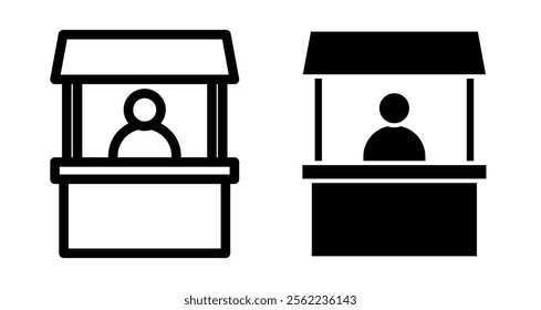 Sales booth Icons pack in outlined and flat versions