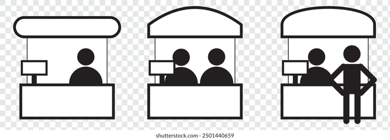 Sales booth vector icon, promo stand symbol. flat style. sales booth icon template black for your web site design, logo, app, UI. stand symbol. promo stand sign. EPS 10.