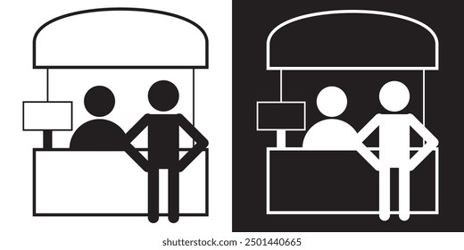 Sales booth vector icon, promo stand symbol. flat style. sales booth icon template black for your web site design, logo, app, UI. stand symbol. promo stand sign. EPS 10.
