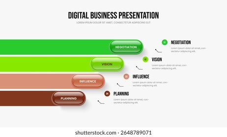 Sales Campaign Frame Design Vector Illustration. Consulting Profile 4 Step Diagram Slide Layout. Professional Performance Four Element Infographic Presentation Template.
