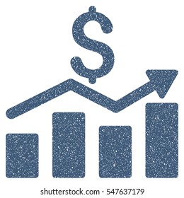 Sales Chart grainy textured icon for overlay watermark stamps. Flat symbol with scratched texture. Dotted vector blue ink rubber seal stamp with grunge design on a white background.