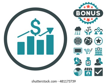 Sales Chart icon with bonus. Vector illustration style is flat iconic bicolor symbols, soft blue colors, white background.