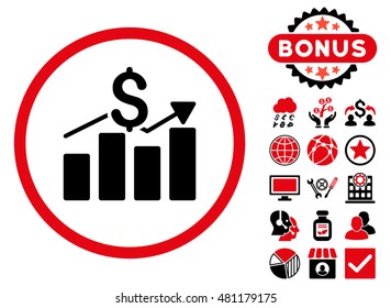 Sales Chart icon with bonus. Vector illustration style is flat iconic bicolor symbols, intensive red and black colors, white background.