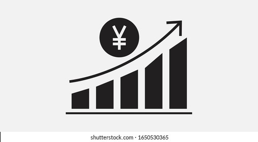 Sales Chart icon. Profit, progress icon. Japanese Yen or Chinese Yuan vector icon. Increasing revenue icon