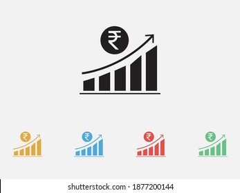 Sales Chart Icon. Profit, Progress Icon. Indian Rupee Vector Icon. Increasing Revenue Icon. Set Of Colorful Flat Design Icons