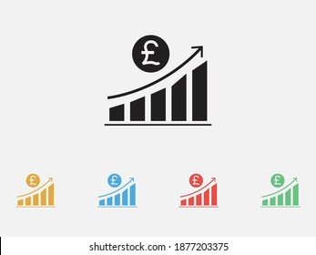 Sales Chart Icon. Profit, Progress Icon. Pound Vector Icon. Increasing Revenue Icon. Set Of Colorful Flat Design Icons