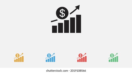 Sales Chart icon. Profit, progress icon. Dollar vector icon. Increasing revenue icon. Set of colorful flat design icons 