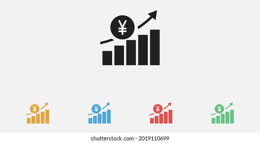 Sales Chart icon. Profit, progress icon. Japanese Yen or Chinese Yuan vector icon. Increasing revenue icon. Set of colorful flat design icons 