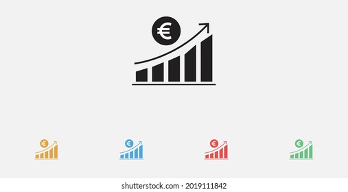 Umsatzdiagramm-Symbol Gewinn, Fortschrittssymbol. Euro-Vektorsymbol. Symbol für höhere Einnahmen. Set von bunten Design-Symbolen 