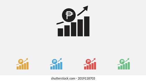 Sales Chart icon. Profit, progress icon. Peso vector icon. Increasing revenue icon. Set of colorful flat design icons