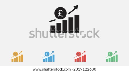 Sales Chart icon. Profit, progress icon. Pound vector icon. Increasing revenue icon.  Set of colorful flat design icons