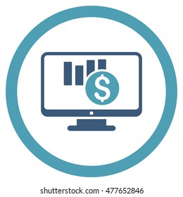 Sales Chart Monitoring rounded icon. Vector illustration style is flat iconic bicolor symbol, cyan and blue colors, white background.