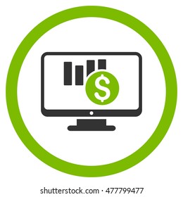 Sales Chart Monitoring rounded icon. Vector illustration style is flat iconic bicolor symbol, eco green and gray colors, white background.