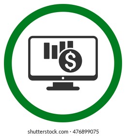 Sales Chart Monitoring vector bicolor rounded icon. Image style is a flat icon symbol inside a circle, green and gray colors, white background.