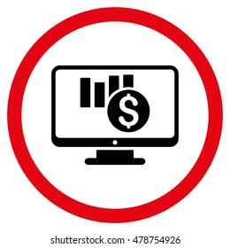 Sales Chart Monitoring vector bicolor rounded icon. Image style is a flat icon symbol inside a circle, intensive red and black colors, white background.