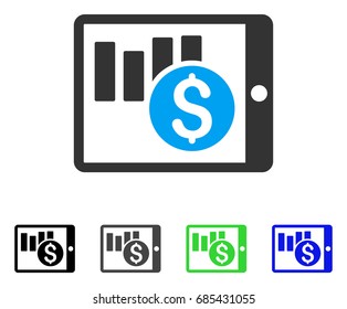 Sales Chart On PDA flat vector illustration. Colored sales chart on PDA gray, black, blue, green pictogram versions. Flat icon style for application design.
