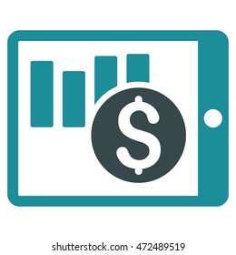 Sales Chart on Pda icon. Vector style is bicolor flat iconic symbol with rounded angles, soft blue colors, white background.