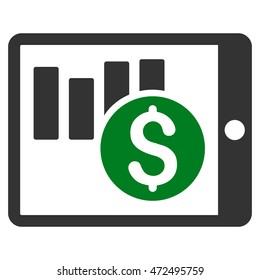 Sales Chart on Pda icon. Vector style is bicolor flat iconic symbol with rounded angles, green and gray colors, white background.