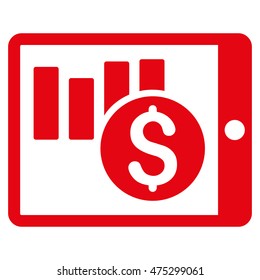 Sales Chart on Pda icon. Vector style is flat iconic symbol with rounded angles, red color, white background.