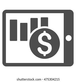 Sales Chart on Pda icon. Vector style is flat iconic symbol with rounded angles, gray color, white background.