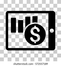 Sales Chart On PDA icon. Vector illustration style is flat iconic symbol, black color, transparent background. Designed for web and software interfaces.