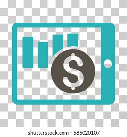 Sales Chart On PDA icon. Vector illustration style is flat iconic bicolor symbol, grey and cyan colors, transparent background. Designed for web and software interfaces.