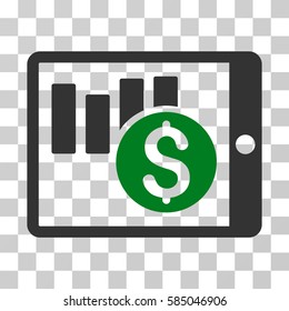 Sales Chart On PDA icon. Vector illustration style is flat iconic bicolor symbol, green and gray colors, transparent background. Designed for web and software interfaces.