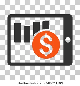 Sales Chart On PDA icon. Vector illustration style is flat iconic bicolor symbol, orange and gray colors, transparent background. Designed for web and software interfaces.