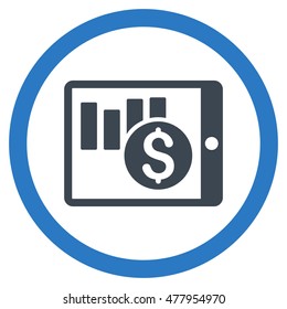 Sales Chart on Pda vector bicolor rounded icon. Image style is a flat icon symbol inside a circle, smooth blue colors, white background.