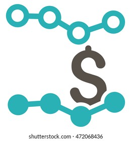 Sales Charts icon. Vector style is bicolor flat iconic symbol with rounded angles, grey and cyan colors, white background.