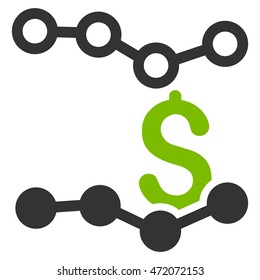 Sales Charts icon. Vector style is bicolor flat iconic symbol with rounded angles, eco green and gray colors, white background.