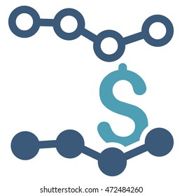 Sales Charts icon. Vector style is bicolor flat iconic symbol with rounded angles, cyan and blue colors, white background.