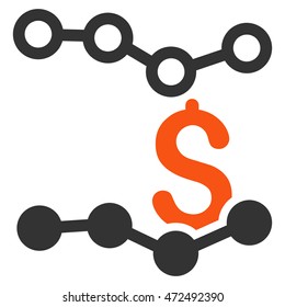Sales Charts icon. Vector style is bicolor flat iconic symbol with rounded angles, orange and gray colors, white background.