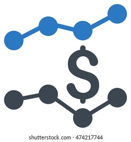 Sales Charts icon. Vector style is bicolor flat iconic symbol with rounded angles, smooth blue colors, white background.