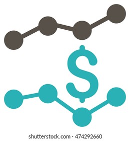 Sales Charts icon. Vector style is bicolor flat iconic symbol with rounded angles, grey and cyan colors, white background.