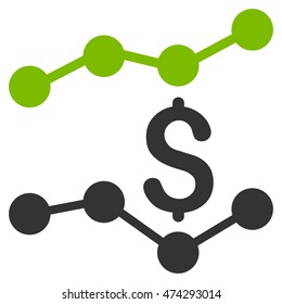 Sales Charts icon. Vector style is bicolor flat iconic symbol with rounded angles, eco green and gray colors, white background.