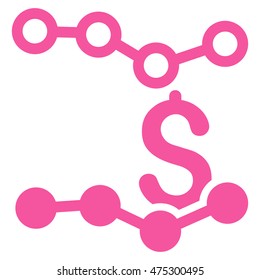 Sales Charts icon. Vector style is flat iconic symbol with rounded angles, pink color, white background.