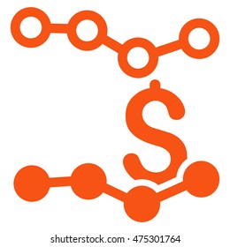 Sales Charts icon. Vector style is flat iconic symbol with rounded angles, orange color, white background.