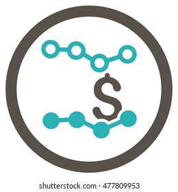 Sales Charts rounded icon. Vector illustration style is flat iconic bicolor symbol, grey and cyan colors, white background.