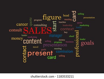 Sales. Collage of words black background Vector illustration