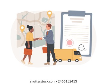 Sales contract terms isolated concept vector illustration. Contract price, delivery terms, payment, business agreement, buyer and seller, property rent and lease, partnership vector concept.