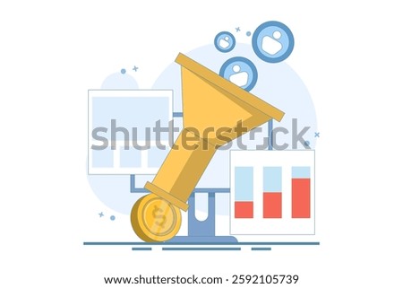 Sales Conversion Concept, Lead capture, Sales funnel on website, Conversion optimization, digital sales, Marketing funnel using landing pages for advertising. Online sales growth.