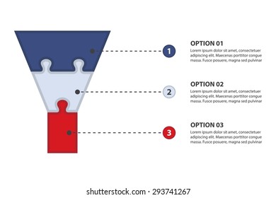 Sales Or Conversion Funnel Puzzle, Consisting Of 3 Parts - Vector Infographic, Isolated On White