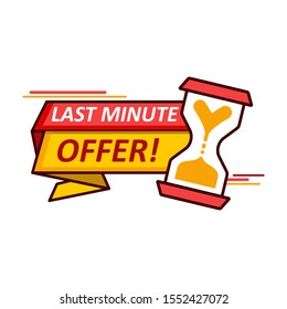 Sales countdown banner template with last minute offer text and hourglass. Red and yellow banners