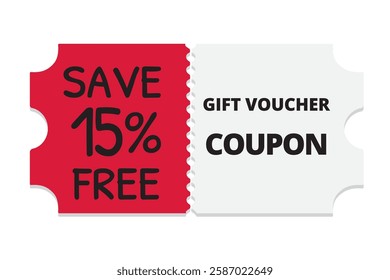 sales coupon save 15% off sales marketing red white black amusing type