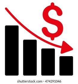 Sales Crisis Chart icon. Vector style is bicolor flat iconic symbol with rounded angles, intensive red and black colors, white background.