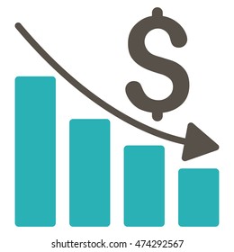 Sales Crisis Chart icon. Vector style is bicolor flat iconic symbol with rounded angles, grey and cyan colors, white background.